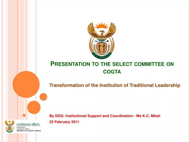 presentation to the select committee on cogta