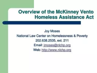 Overview of the McKinney Vento Homeless Assistance Act