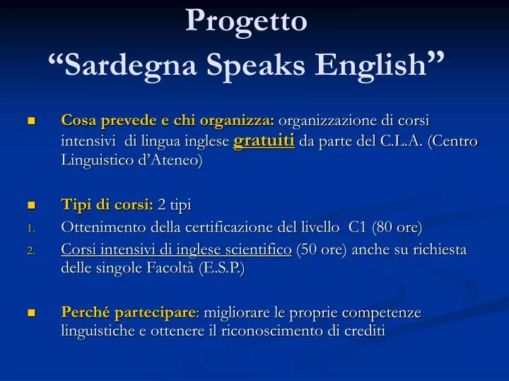 progetto sardegna speaks english