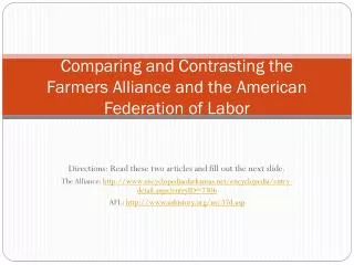 Comparing and Contrasting the Farmers Alliance and the American Federation of Labor