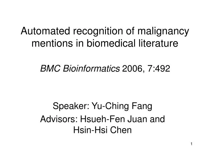 automated recognition of malignancy mentions in biomedical literature bmc bioinformatics 2006 7 492