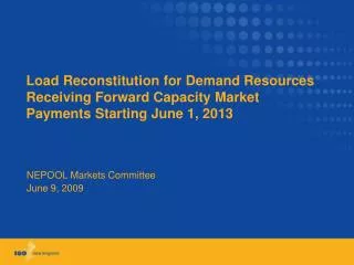 NEPOOL Markets Committee June 9, 2009
