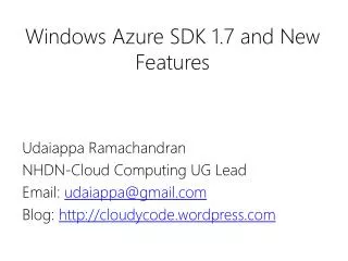 Windows Azure SDK 1.7 and New Features