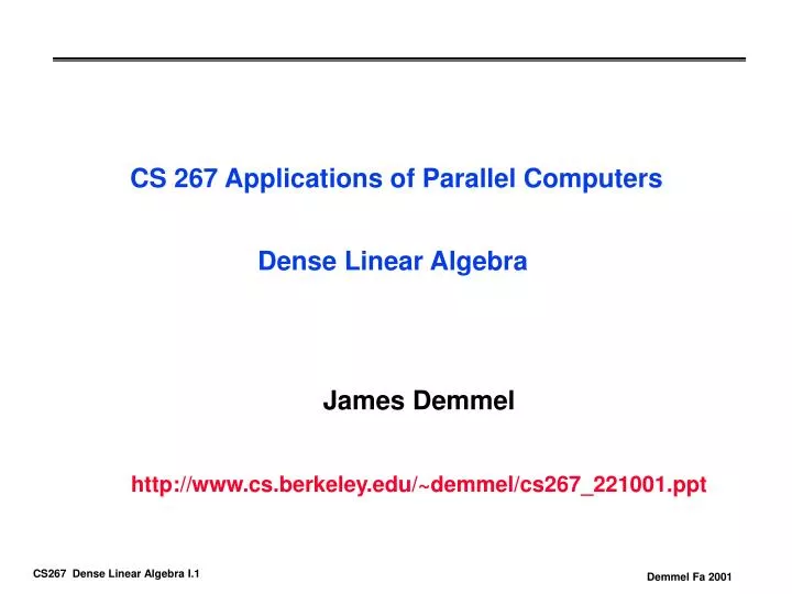 cs 267 applications of parallel computers dense linear algebra