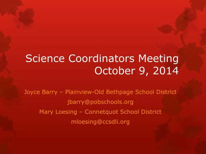 science coordinators meeting october 9 2014