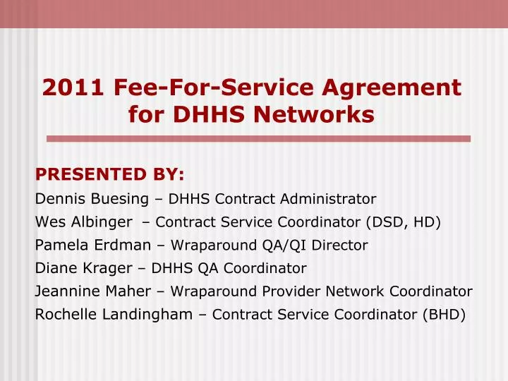 2011 fee for service agreement for dhhs networks