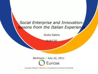 Social Enterprise and Innovation: lessons from the Italian Experience Giulia Galera EURICSE