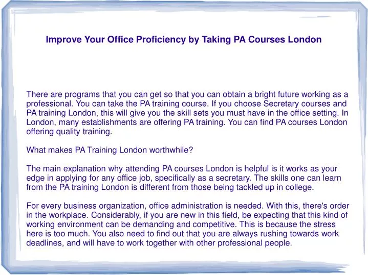 improve your office proficiency by taking pa courses london