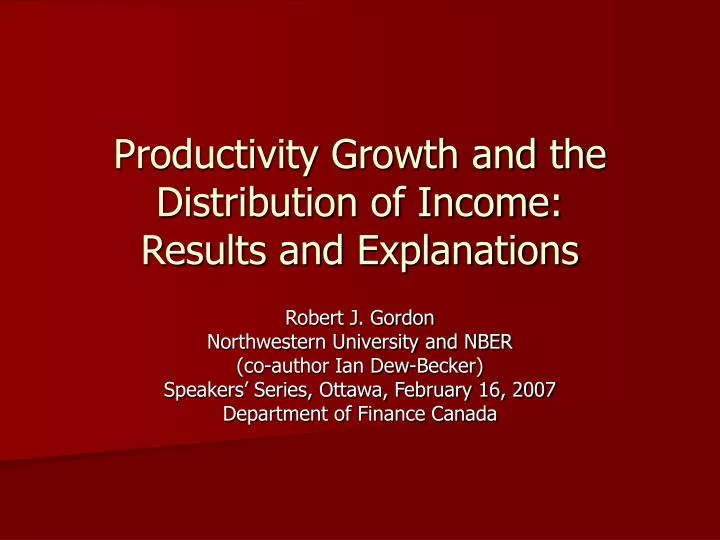 productivity growth and the distribution of income results and explanations