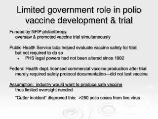 Limited government role in polio vaccine development &amp; trial