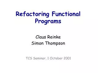 Refactoring Functional Programs
