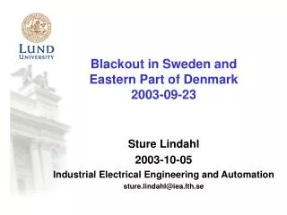 Blackout in Sweden and Eastern Part of Denmark 2003-09-23