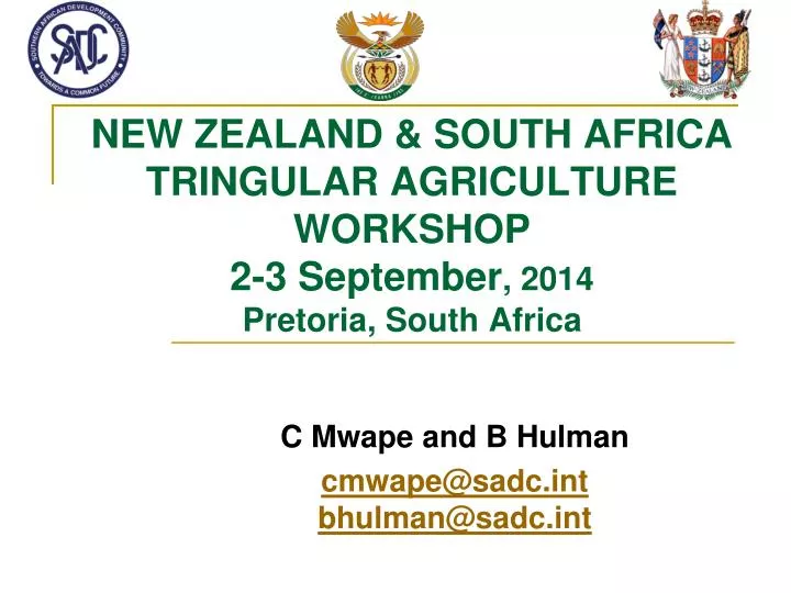 new zealand south africa tringular agriculture workshop 2 3 september 2014 pretoria south africa