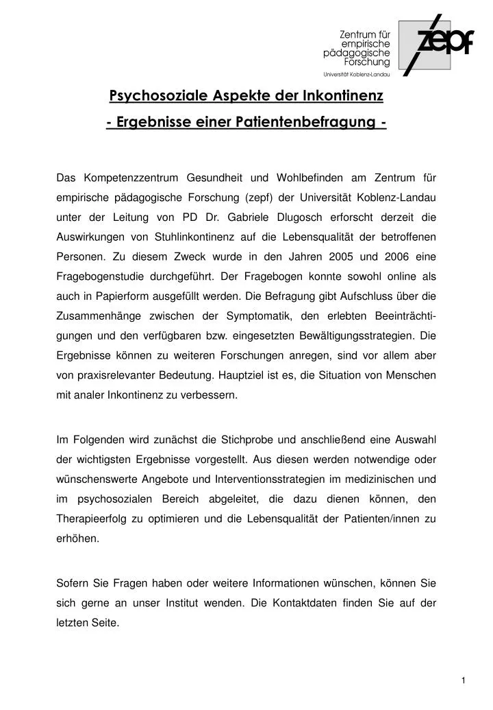 psychosoziale aspekte der inkontinenz ergebnisse einer patientenbefragung