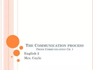 The Communication process Think Communication Ch. 1