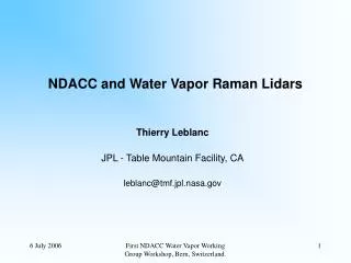 NDACC and Water Vapor Raman Lidars