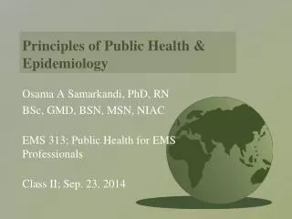 Principles of Public Health &amp; Epidemiology