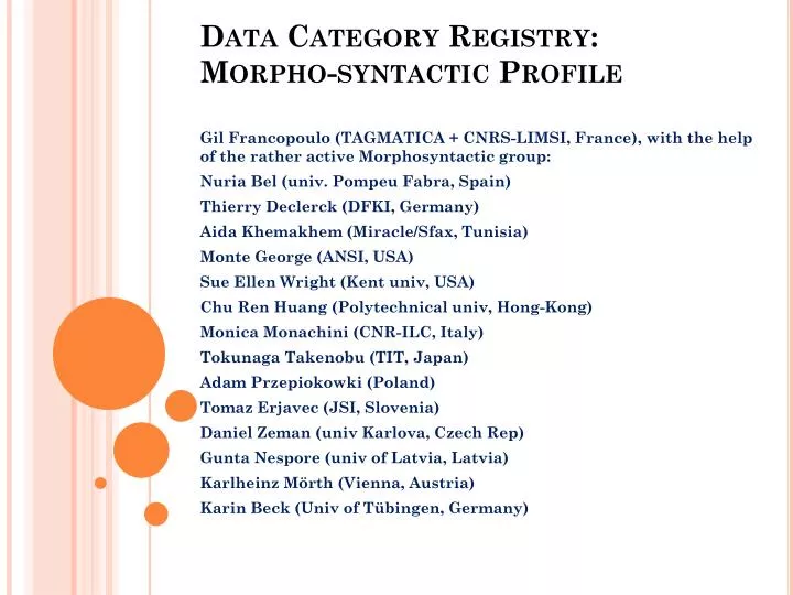 data category registry morpho syntactic profile
