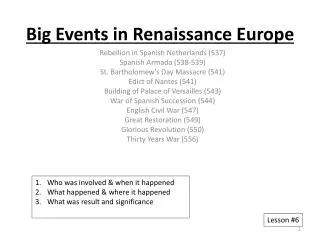 Big Events in Renaissance Europe