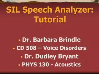 SIL Speech Analyzer: Tutorial