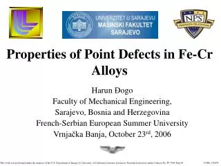 Properties of Point Defects in Fe-Cr Alloys