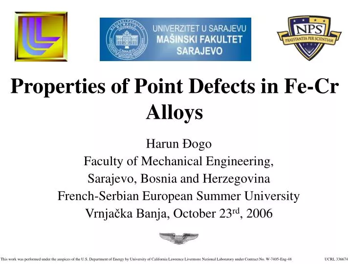 properties of point defects in fe cr alloys