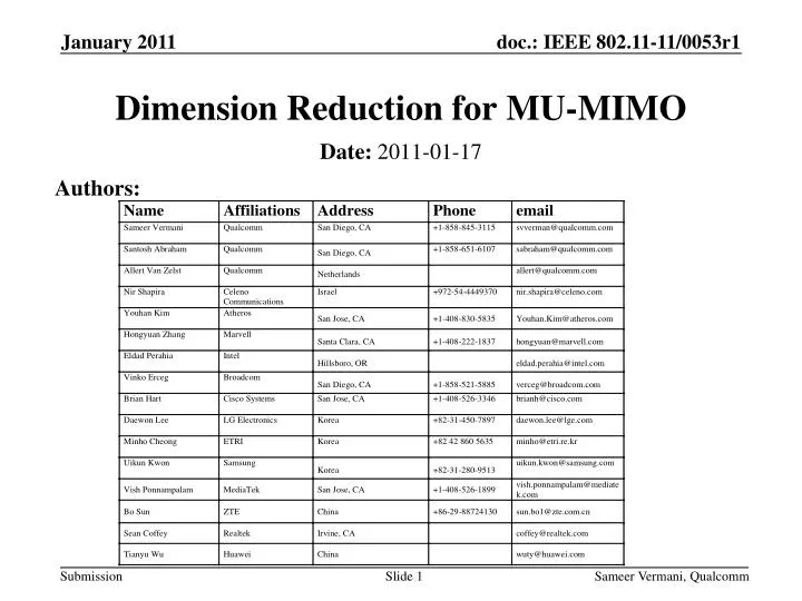 dimension reduction for mu mimo