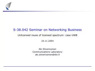 S-38.042 Seminar on Networking Business