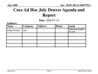 Coex Ad Hoc July Denver Agenda and Report