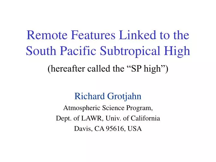 remote features linked to the south pacific subtropical high