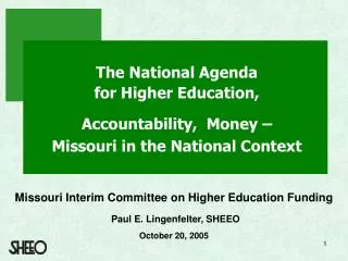 The National Agenda for Higher Education,