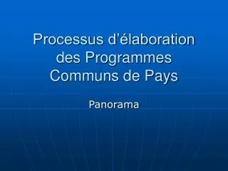 processus d laboration des programmes communs de pays
