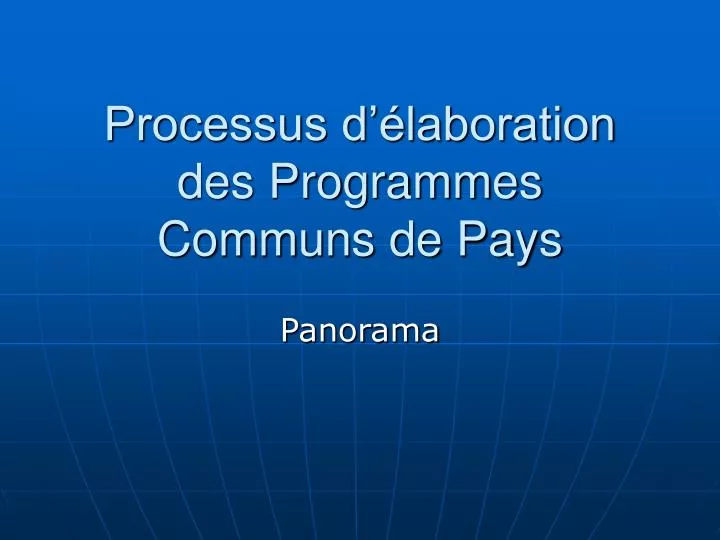 processus d laboration des programmes communs de pays