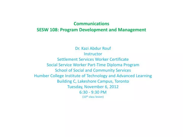 communications sesw 108 program development and management