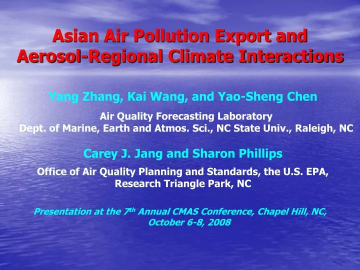 asian air pollution export and aerosol regional climate interactions