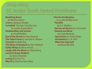 2014-2015 SC Junior Book Award Nominees
