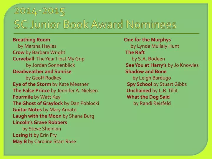 2014 2015 sc junior book award nominees
