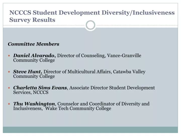 ncccs student development diversity inclusiveness survey results