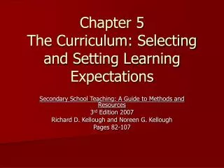 Chapter 5 The Curriculum: Selecting and Setting Learning Expectations