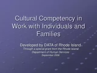 Cultural Competency in Work with Individuals and Families