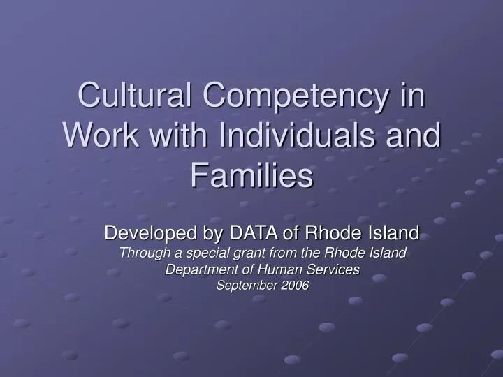 cultural competency in work with individuals and families