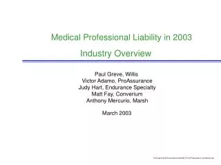 Medical Professional Liability in 2003