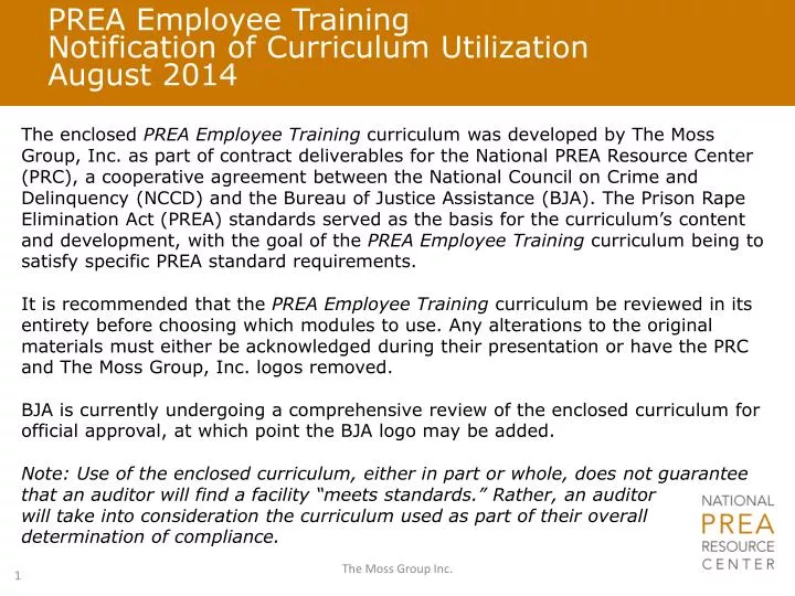 prea employee training notification of curriculum utilization august 2014