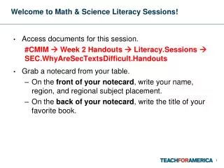 Welcome to Math &amp; Science Literacy Sessions!