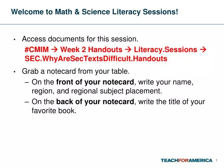 welcome to math science literacy sessions