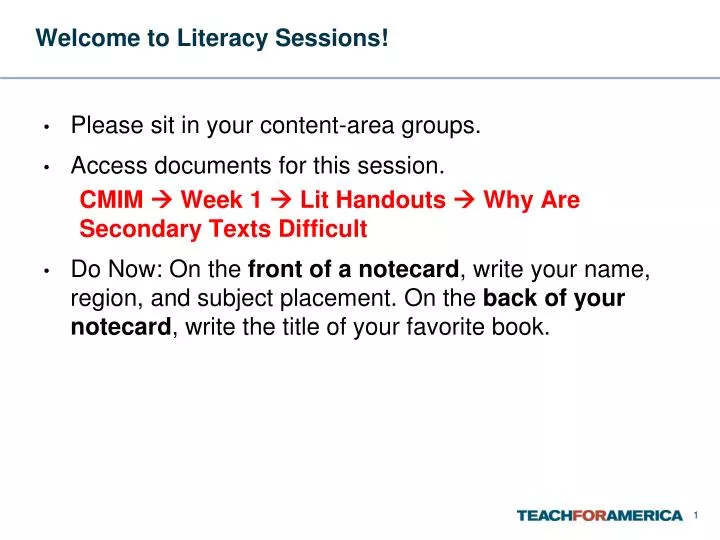 welcome to literacy sessions