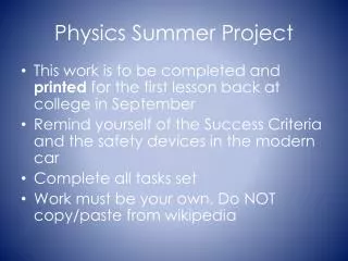 Physics Summer Project