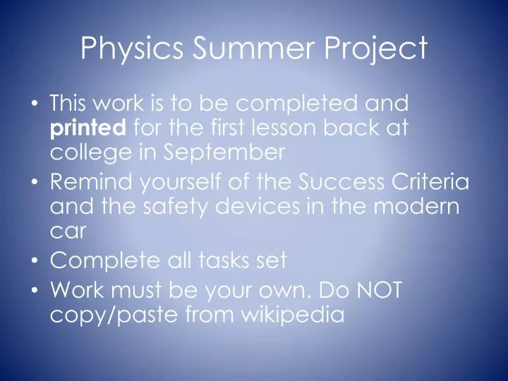 physics summer project