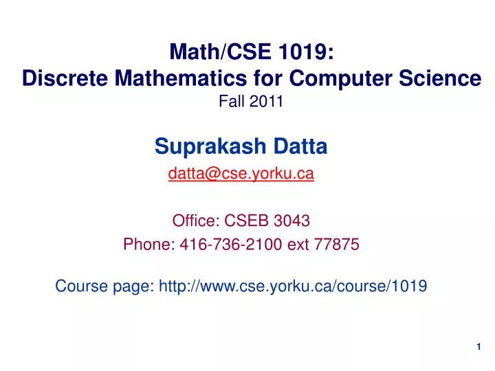 math cse 1019 discrete mathematics for computer science fall 2011
