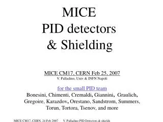 MICE PID detectors &amp; Shielding